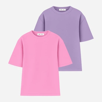 Набор футболок хлопковых оверсайз длинных женских Ray Oversize U0104W-Pink-Lilac S/M 2 шт Розовый/Лиловый (RAY2000000037851)