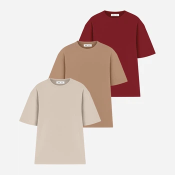 Набор футболок хлопковых длинных мужских Ray Oversize U0104M-3PACK3 L/XL 3 шт Бежевый/Коричневый/Бордовый (RAY2000000038162)