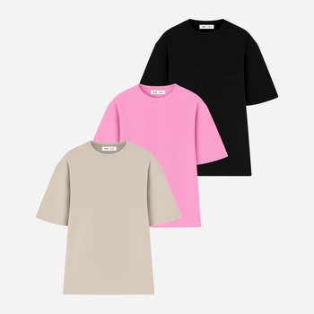 Набір футболок бавовняних довгих чоловічих Ray Oversize U0104M-3PACK4 S/M 3 шт Бежевий/Рожевий/Чорний (RAY2000000038247)