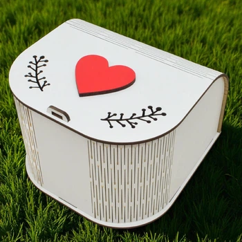 Деревянная Подарочная Коробка "Сердце" ЛДВП 16х16х11 (15х14х10) см Гибкая Коробочка для Подарка Белого Цвета
