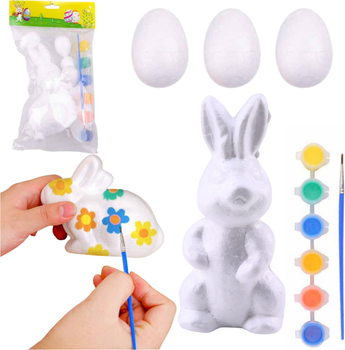 Набір пінопластових фігурок LEAN Toys до Великодня для розфарбовування: заєць + 3 яйця + фарби 21365 (5905991037989)