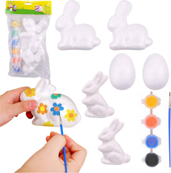 Набір пінопластових фігурок LEAN Toys до Великодня для розфарбовування 4 зайці + 2 яйця + фарби 21358 (5905991037910)