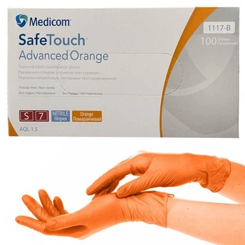 Перчатки нитриловые оранжевые текстурированные S-size Medicom SafeTouch Advanced Orange, 100шт/уп, 1117-B