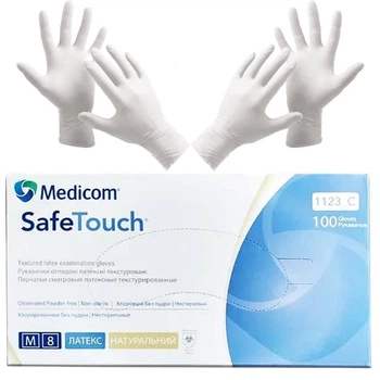 Рукавички латексні Medicom SafeTouch (без пудри, нестер., текстур., хлор.) M-size, 100шт./уп. - 1123-C