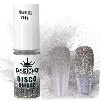 Светоотражающая спрей-пудра White silver D11 для омбре Disco Ombre Spray Дизайнер (7г) для дизайна ногтей