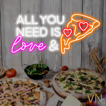 Неонова вивіска для піцерії "ALL YOU NEED IS LOVE & Pizza" 60х29 см