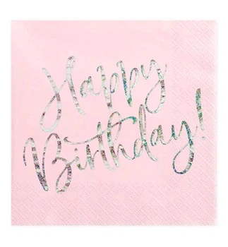 Серветки паперові "Happy Birthday pink", Party Deco, 20 шт., розмір - 33 см