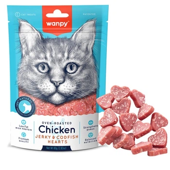 Ласощі для котів Wanpy Chicken Jerky & Codfish Hearts з куркою та тріскою 80 гр