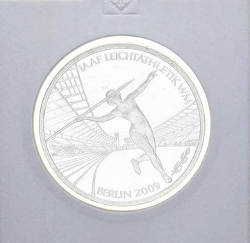 Монета Германия 10 евро 2009 Серебро UNC Чемпионат мира по легкой атлетике в Берлине (Ag 925, 18 грамм)