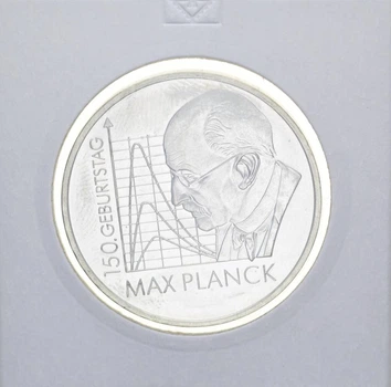 Монета Германия 10 евро 2008 Серебро UNC Макс Планк (Ag 925, 18 грамм)