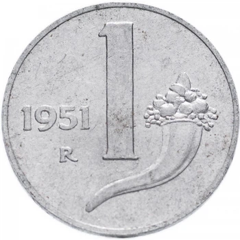 Монета Італія 1 ліра 1951-1955 VF (KM#91)