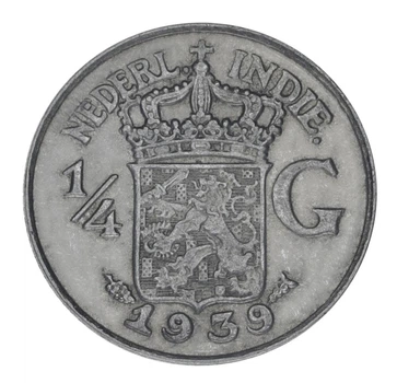 Монета Нидерландская Индия 1/4 гульдена 1939 F-VF (Ag 720, 3,18 грамм)