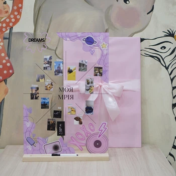 Доска желаний для девочки 35×50 см «Моя Мечта» Розовая (Карта желаний, Vision Board)