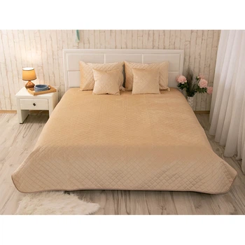 Покрывало двусторонее Руно 150x220 см - Велюр Beige ромб бежевый (26078)