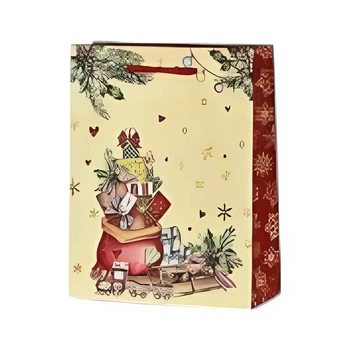Пакет подарунковий "Christmas motif" Stenson R33021-L 31х42х12 см Бежевий/Червоний