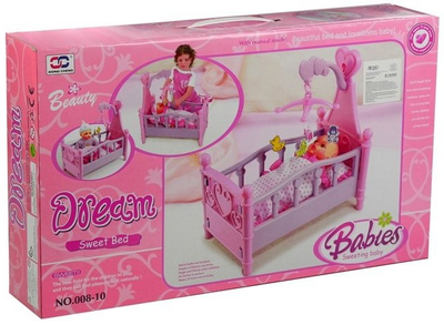 Łóżeczko dla lalek Lean Toys z karuzelą i pościelą (5905884457092)