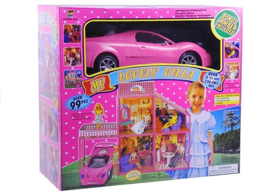 Rozkładana willa dla lalek Lean Toys + Auto + Akcesoria (5905884457443)