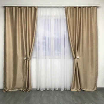 Шторы софт-велюр блекаут ALBO бежевые 150×270 см, комплект 2 шт. (SH-250-3)