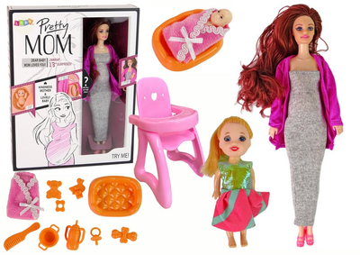 Набір ляльок Lean Toys Вагітна мама 30 см + Донечка 10 см + Аксесуари (5905679072516)