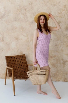 Ажурное летнее платье короткое ART KNIT сереневое, M-L 040336