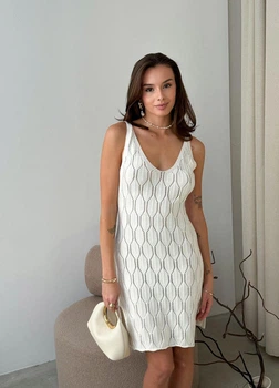 Ажурное летнее платье короткое ART KNIT молочное, M-L 037696