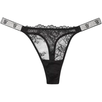 Трусики со стразами Victoria’s Secret Bery Sexy Shine Strap Rose Lace Thong L Черные