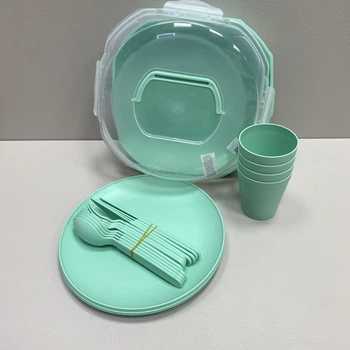 Набор для пикника 4 персоны 21 предмет Ucsan Plastik M-761 бирюзовый