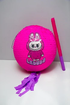 Піньята "LABUBU", 45 см рожева кругла + біта