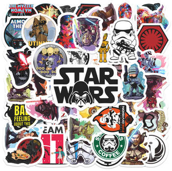 Наклейки Звездные войны Star Wars многоразовые водоотталкивающие стикеры -50шт стикербомбингдля телефона, ноутбука, планшета, скейтборда, самоката, велосипеда (II) 34256