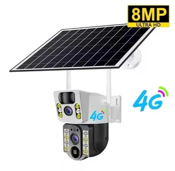 Вулична автономна 4G камера відеоспостереження на сонячній панелі з подвійним датчиком руху, V380 pro