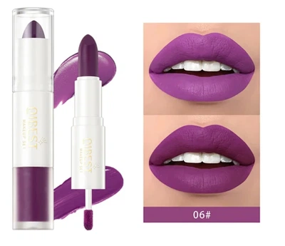 Губная помада 2-в-1 QiBEST №6 Lip Gloss and Lipstick Фиолетовая водостойкая матовая