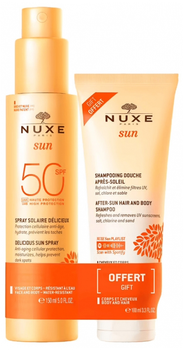 Zestaw Nuxe Sun Spray do opalania SPF50 150 ml + Szampon po opalaniu do włosów i ciała 100 ml (3264680034992)