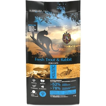 Беззерновой сухой корм Ambrosia Grain Free Senior, Light & Sterilized Cat Fresh Trout & Rabbit для взрослых кошек со свежей форелью и кроликом 5 кг