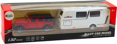 Zestaw zabawek LEAN Toys metalowy z napędem światłami i dźwiękami Auto terenowe + Kamper 1:32 Czerwony 24748 (5905991057987)