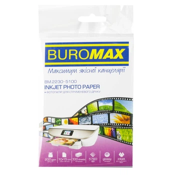 Фотопапір Buromax глянцевий 10×15 см 200 г/м², 100 аркушів, до 5760 dpi(DL_9BF4A27D2169)