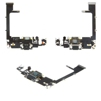 Шлейф для iPhone 11 Pro, коннектора наушников, коннектора зарядки, зеленый, с микрофоном, с компонентами, (PRC)