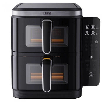 Аерогриль мультипіч подвійна iHunt Bro Air Fryer 11L Dual Stack двозонна з гарячим повітрям, об'єм 11 літрів, 10 програм приготування, сенсорна панель, 2800Вт