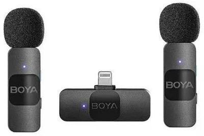 Беспроводной петличный микрофон для iPhone Boya BY-V2 Lightning петличка для айфона с активной системой шумоподавления и ресивером