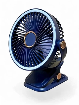 Портативный настольный поворотный USB вентилятор Multifunctional Clamp Fan F2 4078 с LED-подсветкой и прищепкой Синий