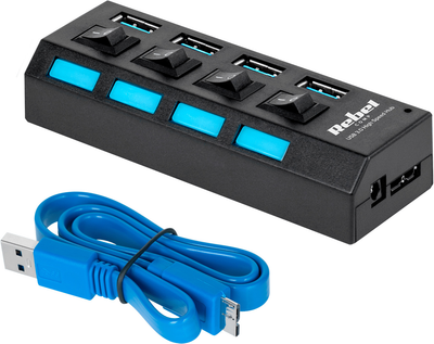 USB-хаб Rebel USB 3.0 4 ports Black (5901890029025)