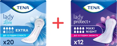 Набір урологічних прокладок Tena Lady Slim Extra 20 шт + Tena Protect Maxi Night 12 шт (7322541451299/7322541120966)