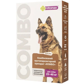 Краплі на холку Vitomax COMBO від екто- та ендо-паразитів для собак 25-40 кг по 4 мл, 1 піпетка