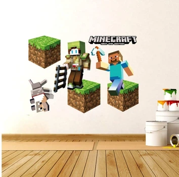 Интерьерная виниловая 3D наклейка на стену Майнкрафт - Minecraft 70-50 см в детскую N5 ( Декор Комнаты Обои )