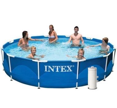 Круглый каркасный бассейн Intex 28210-5 с чашей из ПВХ фильтр насосом 3785 л/ч подстилкой и тентом 366х76 см Синий (127-9-28210-5)