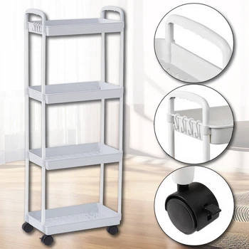 Етажерка на колесах 4 полиці біла підлогова Storage rack AND906