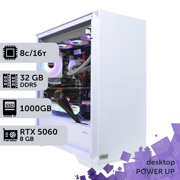 Робоча станція PowerUp Desktop #752 Ryzen 7 8700F/32 GB/SSD 1TB/GeForce RTX 5060 8GB для 3D моделювання відеомонтажу рендерингу для інженерів та архітекторів