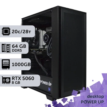 Робоча станція PowerUp Desktop #739 Core i7 14700K/64 GB/SSD 1TB/GeForce RTX 5060 8GB для 3D моделювання відеомонтажу рендерингу для інженерів та архітекторів
