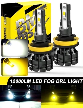 LED лампа Tech H11 h8 h9 h16 двухцветная светодиодная с узким диодом белый-желтый правильный пучок света за 1шт