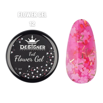 Гель с цветочками из фольги Foil flower gel (Розовый FG12) Дизайнер 5 мл для декора ногтей