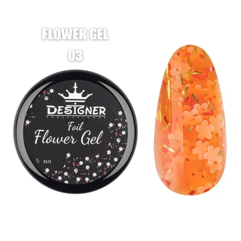 Гель с цветочками из фольги Foil flower gel (Оранжевый FG03) Дизайнер 5 мл для декора ногтей